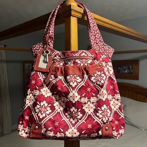 Fossil Red and White Floral Shoulder Bag